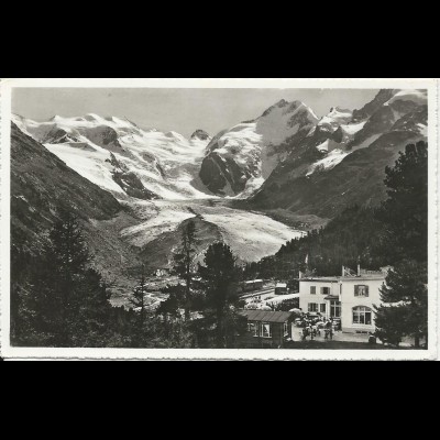Schweiz, Hotel Morteratsch m. Bernina Gletscher, Graubünden, ungebr. sw-AK