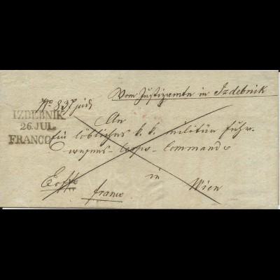 Österreich 1843, Polen-L2 IZDEBNIK u. L1 FRANCO klar auf Brief n. Wien 