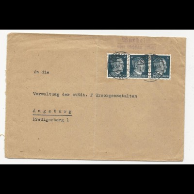 DR 1943, Landpost Stpl. Buxheim über Eichstätt auf Brief m. MeF 3x4Pf.