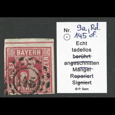 Bayern 9a, Bogenrandstück 3 Kr. m. oMR 145