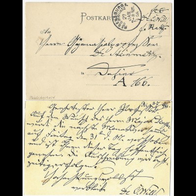 Bayern 1896, Portofreiheit Vermerk "fco Dr. Will" auf Ortskarte Regensburg #1775