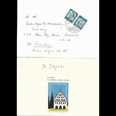 BRD 1964, Propaganda Vignette Greifswald rs. auf Brief v. Baiersbronn