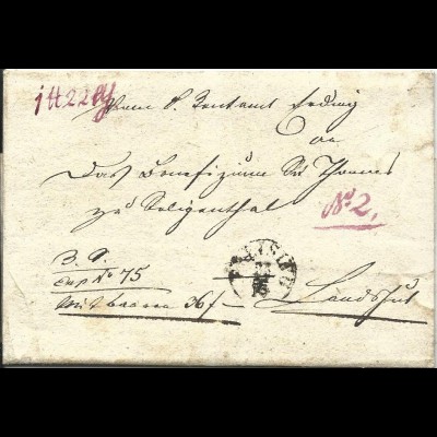 Bayern 1836, Fingerhutstpl. Freising auf Wert Paket Brief v. Erding n. Landshut 