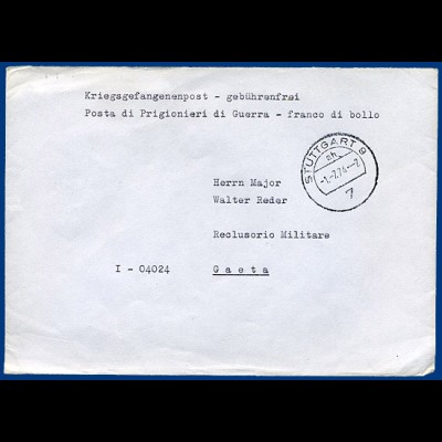 BRD 1974, später KGF POW Brief v Stuttgart an Major Reder, Festung Gaeta Italien