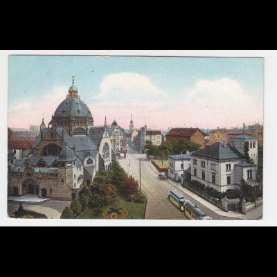 Dortmund, Hansastr. m. Trambahn u. Synagoge, 1910 gebr. Farb AK