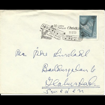 Österreich Christkindl SoStpl. 1959 auf Brief m. 2,40 S. n. Schweden