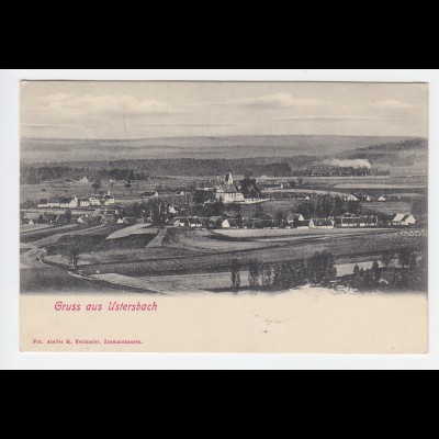 Gruss aus Ustersbach, 1905 gebr. Panorama AK m. Eisenbahn Zug im Hintergrund