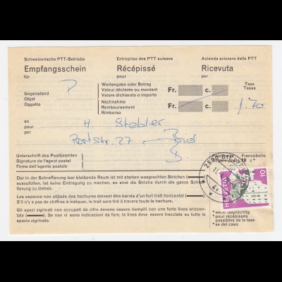 Schweiz 1975, 10 C. auf Recepisse f. Nachnahme Sendung innerhalb BIEL