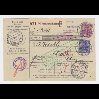 DR 1916, 20+60 Pf. Germania auf Auslands Paketkarte v. Frankfurt i.d. Schweiz