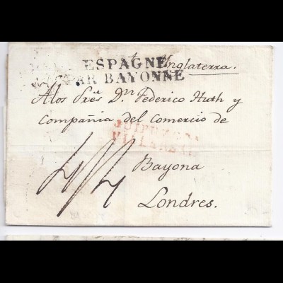 Spanien GB 1827, L2 Guipuzcoa Villareal in rot auf Brief nach London. #379