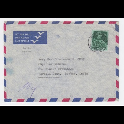 Schweiz 1956, EF 1 Fr. auf Luftpost Brief v. Winterthur n. Indien m. Ank.Stpl.
