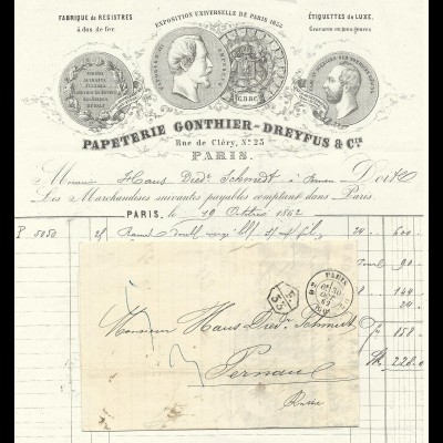 Frankreich 1862, Vertragsstpl. "F.33" auf Porto Brief v. Paris n. Russland