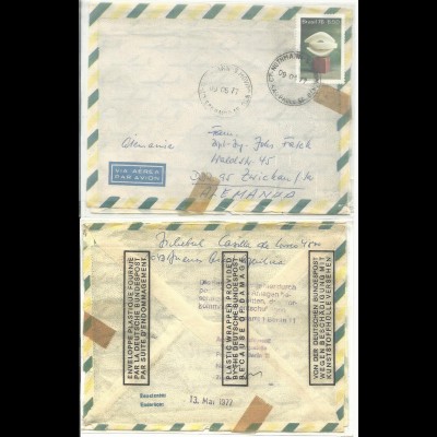 DDR 1977, Berlin Postautomation, beschädigter u. neu verpackter Brasilien Brief