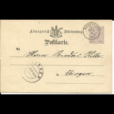 Württemberg 1881, K2 ROSENFELD klar auf 5 Pf. Ganzsache