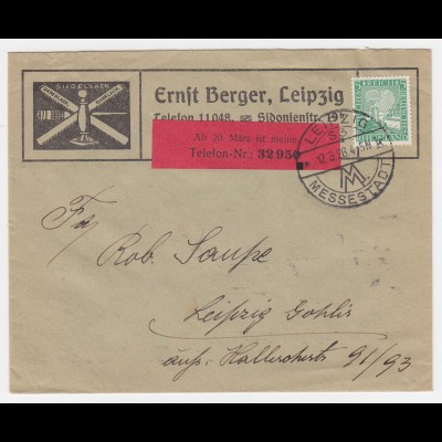 DR 1926, Leipzig Werbung Reklame Brief Siegel Lack m. 5 Pf. #2101
