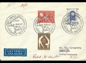 Schweden 1949, Erstflug Brief Stockholm-Bangkok, Etappe bis Calcutta, India