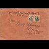 Bayern 1919, 5 Marken vs.+rs. portorichtig auf Wert Brief v. Donauwörth n. Furth