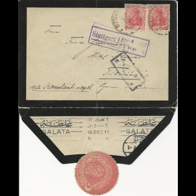 DR 1916, 2x10 Pf. auf Zensur Brief v. Stuttgart n. Tiberias, Palestina. #2519