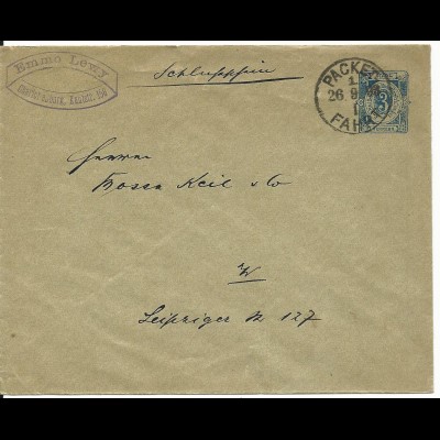 DR 1893, Priv. Stadtpost Berlin, gebr. 3 Pf. Ganzsache Brief m. "Schlußschein"