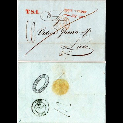 Lombardei 1840, roter L2 BRESCIA u. TS.1. auf schönem Brief n. Frankreich