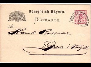 Bayern 1883, HKS SCHAUENSTEIN klar auf 5 Pf. Ganzsache