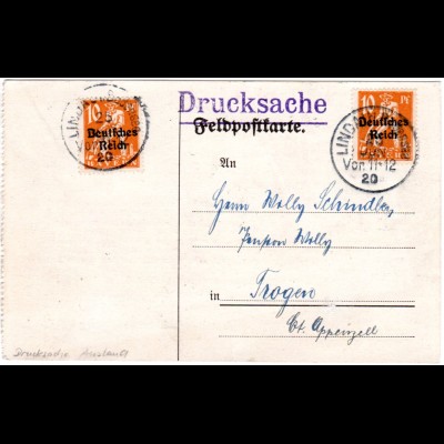 DR 1920, 2x10 Pf. Bayern Abschied, reine MeF auf Auslands Drucksache v. Lindau