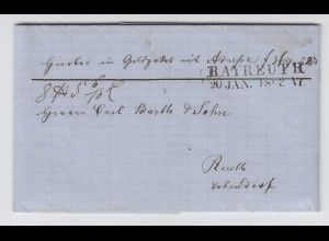 Bayern 1863, L2 Bayreuth auf Geldpaket Begleit Brief n. Reuth Erbendorf. #1530