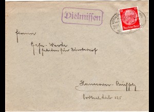 DR 1938, Landpost Stpl. Dielmissen auf Brief m. Bahnpost VORWOHLE EMMERTHAL 