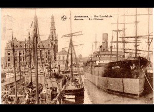 Belgien, Antwerpen Hafen m. Dampfer Van Dyck, 1930 gebr. sw-AK