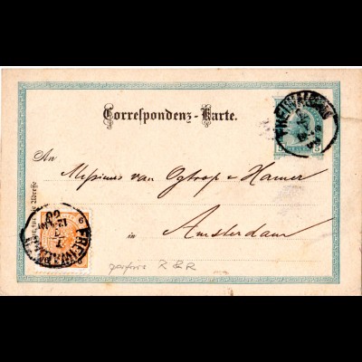 Österreich 1900, 6 H. m. perfin auf 5 H. Ganzsache v. Freiwaldau n. NL