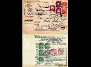 DR 1926, 12 Marken vorder- u. rücksetig auf Paketkarte v. VIERSEN n. Norwegen
