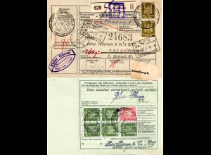 DR 1926, 8 Marken vorder- u. rücksetig auf Paketkarte v. Thalheim n. Norwegen