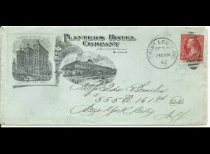 USA 1902, 2 C. on attractive Planters Hotel cover from Saint Louis