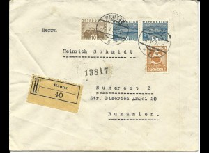 Österreich 1934, 5+10+ Paar 50 Gr. auf Einschreiben Brief v. Reutte n. Rumänien