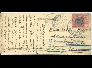 Serbien 1908, 10 P. auf Postkarte v. Belgrad n. Schweden. Destination!