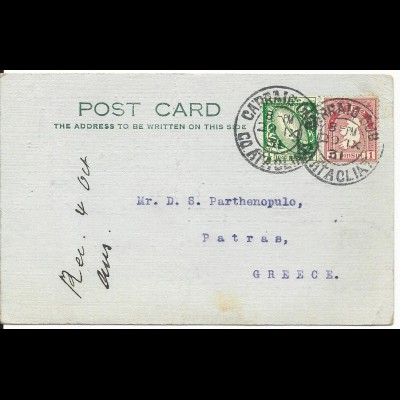 Irland 1931, 1/2+1 P. auf Karte v. Dublin n. Griechenland. Destination!
