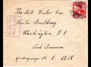 DR 1910, EF 10 Pf. auf Brief v. Gladbeck n. USA. Sogenannter "Schnellster Weg" 
