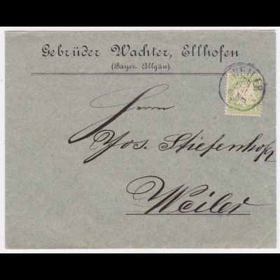 Bayern 1887, EF 3 Pf. auf Firmen Brief v. Ellhofen m. K1 Weiler. #2111