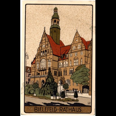 Bielefeld, Rathaus, ungebr. Steindruck Künstler Farb-AK