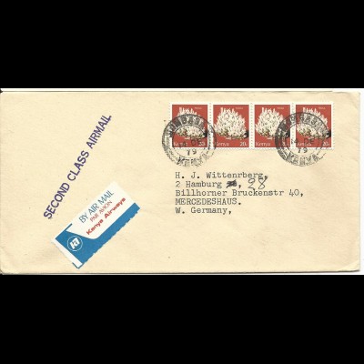 Kenya, MeF 4x20 C. Trona auf Luftpost Brief v. Mombasa.