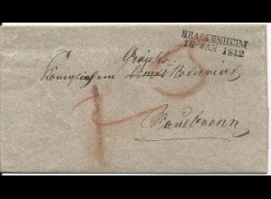 Württemberg 1842, L2 BRACKENHEIM auf Porto Brief n. Maulbronn