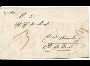 Württemberg 1845, L1 LORCH auf Porto Brief v. Pfahlbronn n. Vordersteinenberg