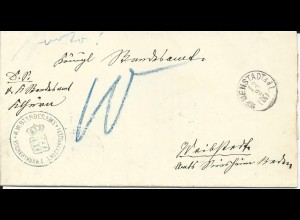 Württemberg 1880, K1 NEUENSTADT adL auf Porto Brief m. Amtsstpl. v. Kocherthürn