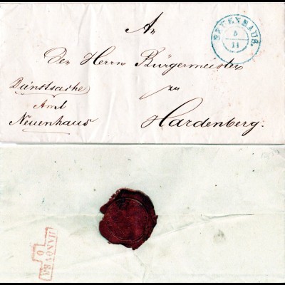 Hannover 1854, K2 NEUENHAUS auf portoreiem Amts Brief n. Hardenberg, NL