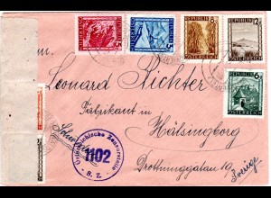 Österreich 1946, 7 Marken auf Zensur Brief v. LANGEGG Waldviertel n. Schweden