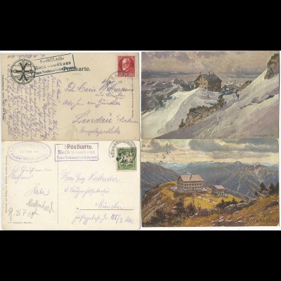 Bayern 1908/18, Posthilfstelle Rothwandhaus hellblau + schwarz auf 2 AK. #1167
