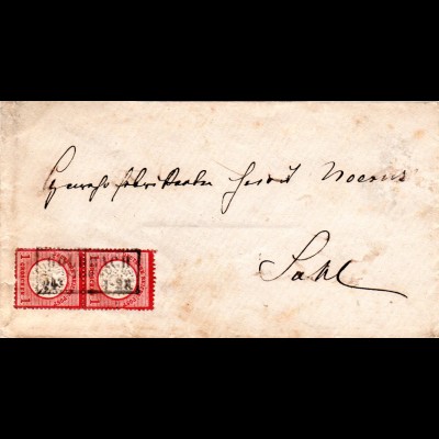 DR 1873, GOLDBACH, Ostpreussen-R2 auf Brief m. Paar 1 Gr. gr. Brustschild.