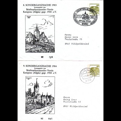 BRD 1983/84, 2 Privatganzsachen Kempten, 8.+9. Sonder-Ganzsache, je gestempelt