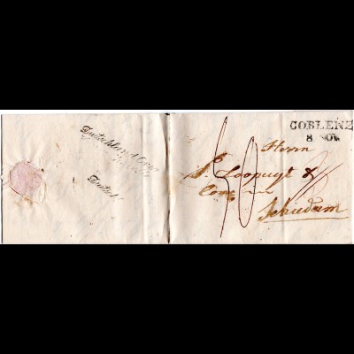 Preussen 1842, L2 COBLENZ auf Porto Brief n. Schiedam, NL. 