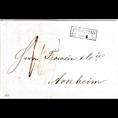 Preussen 1857, R2 Emsdetten auf Porto Brief n. Arnheim, NL. 